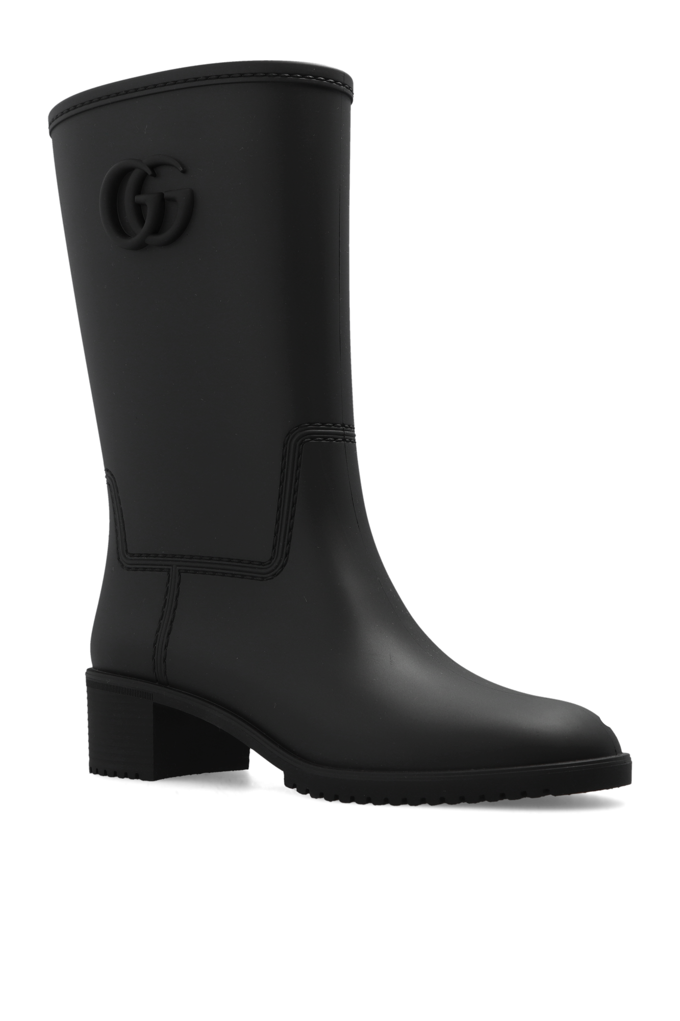 Black heeled 2024 rain boots